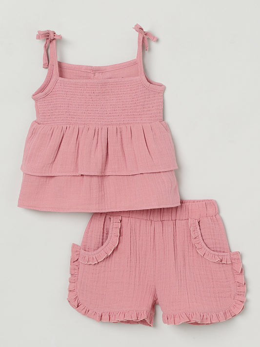 Milou Girls Flared Top & Shorts Co-ord Set Pink Set