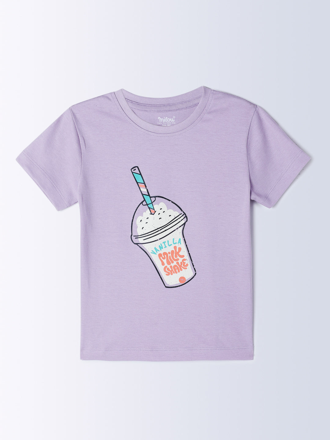 Milou Kids Cotton Bio Washed Half Sleeve Printed Rub and Smell T-Shirt for Girls - Lavender