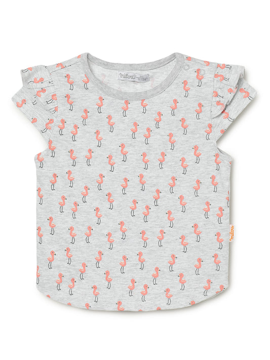 Milou Kids Cotton Bio Washed Printed Girls Top for Girls -Grey
