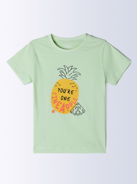 Milou Kids Cotton Bio Washed Half Sleeve Printed Rub and Smell T-Shirt for Girls - Green