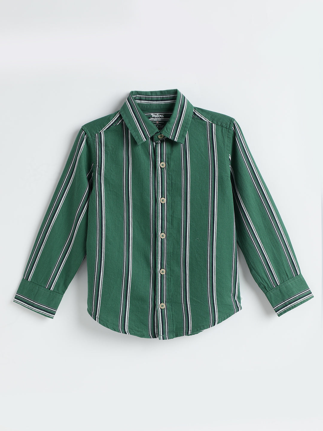 Milou Boys Full Sleeve Stripedd Bio-Washed Shirt Green Striped