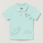 Milou Boys Cotton Bio-Washed Polo Neck T-Shirt Shark Print Mint Blue