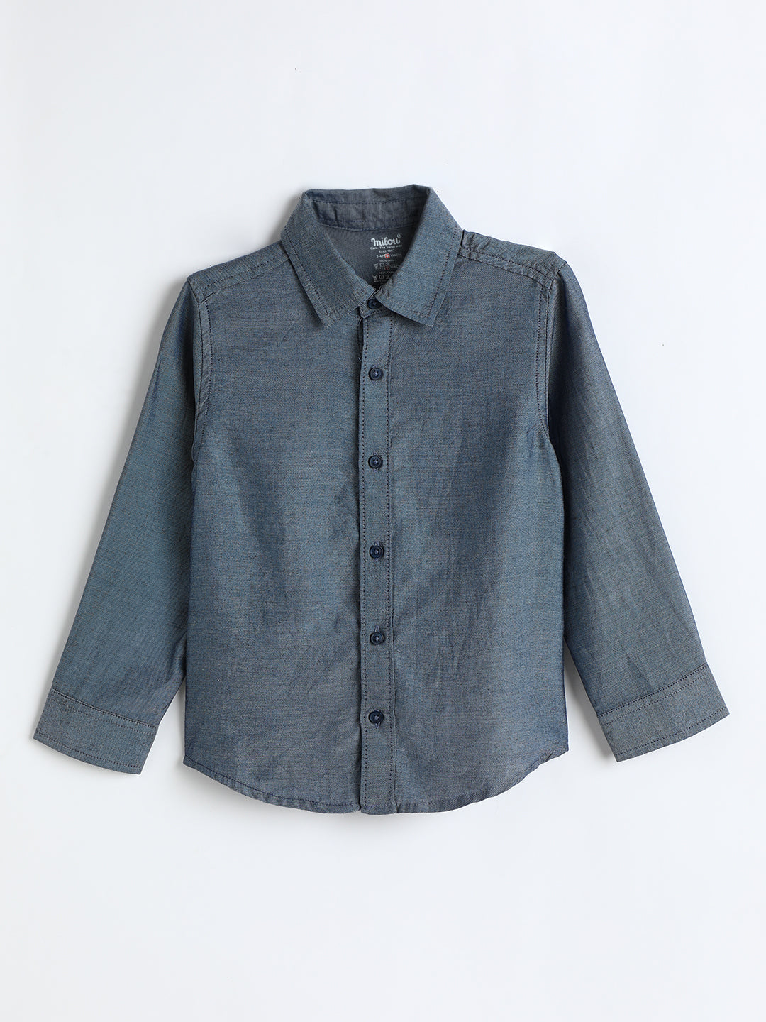 Milou Kids Cotton Full Sleeves Solid Bio Washed Shirt for Boys-SH-RE014-INBLB