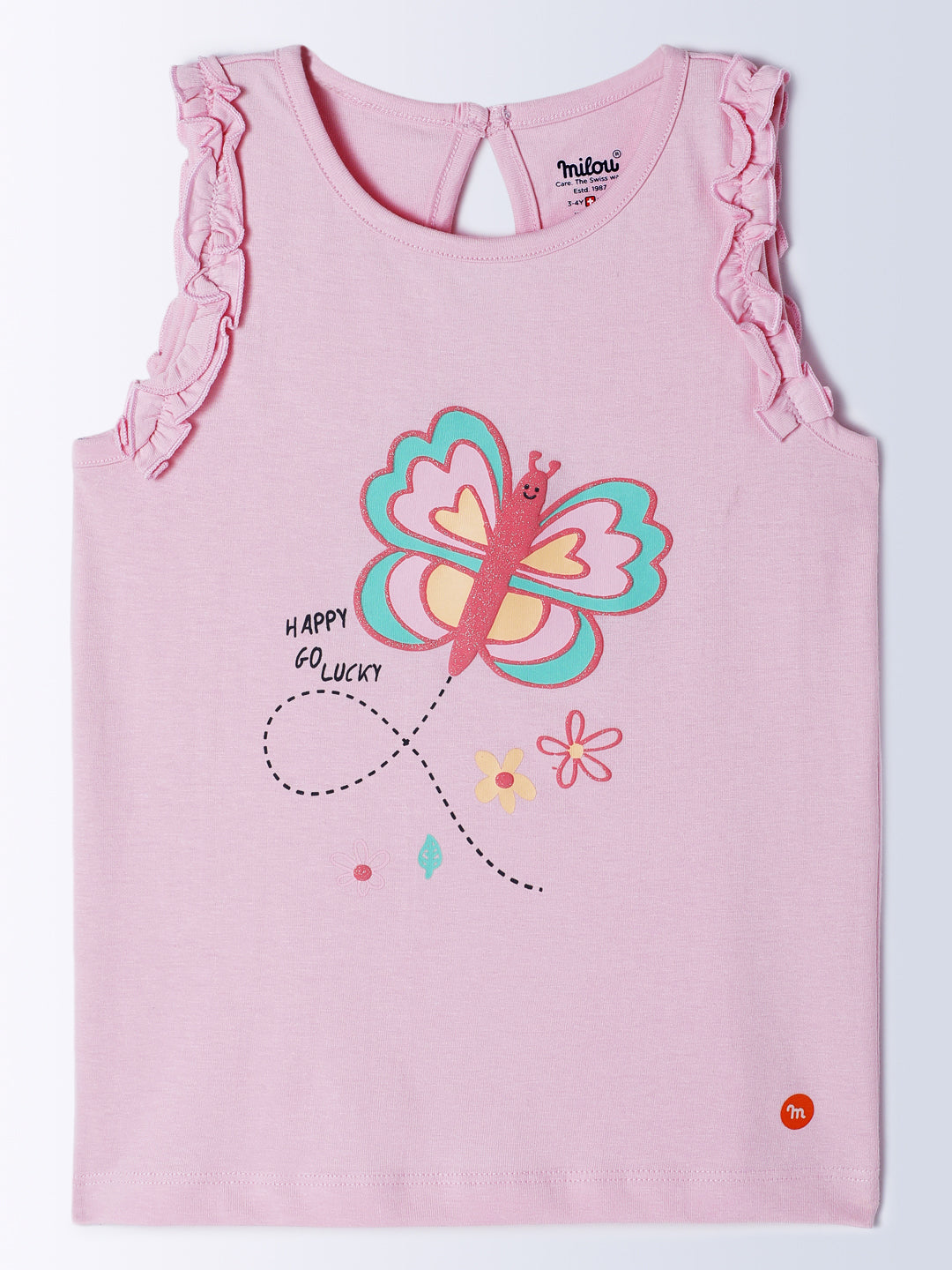Milou Kids Cotton Bio Washed Sleeveless Printed Top for Girls - Peach
