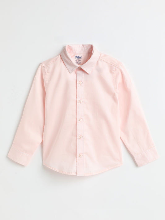 Milou Boys Full Sleeve Solid Bio-Washed Shirt Peach