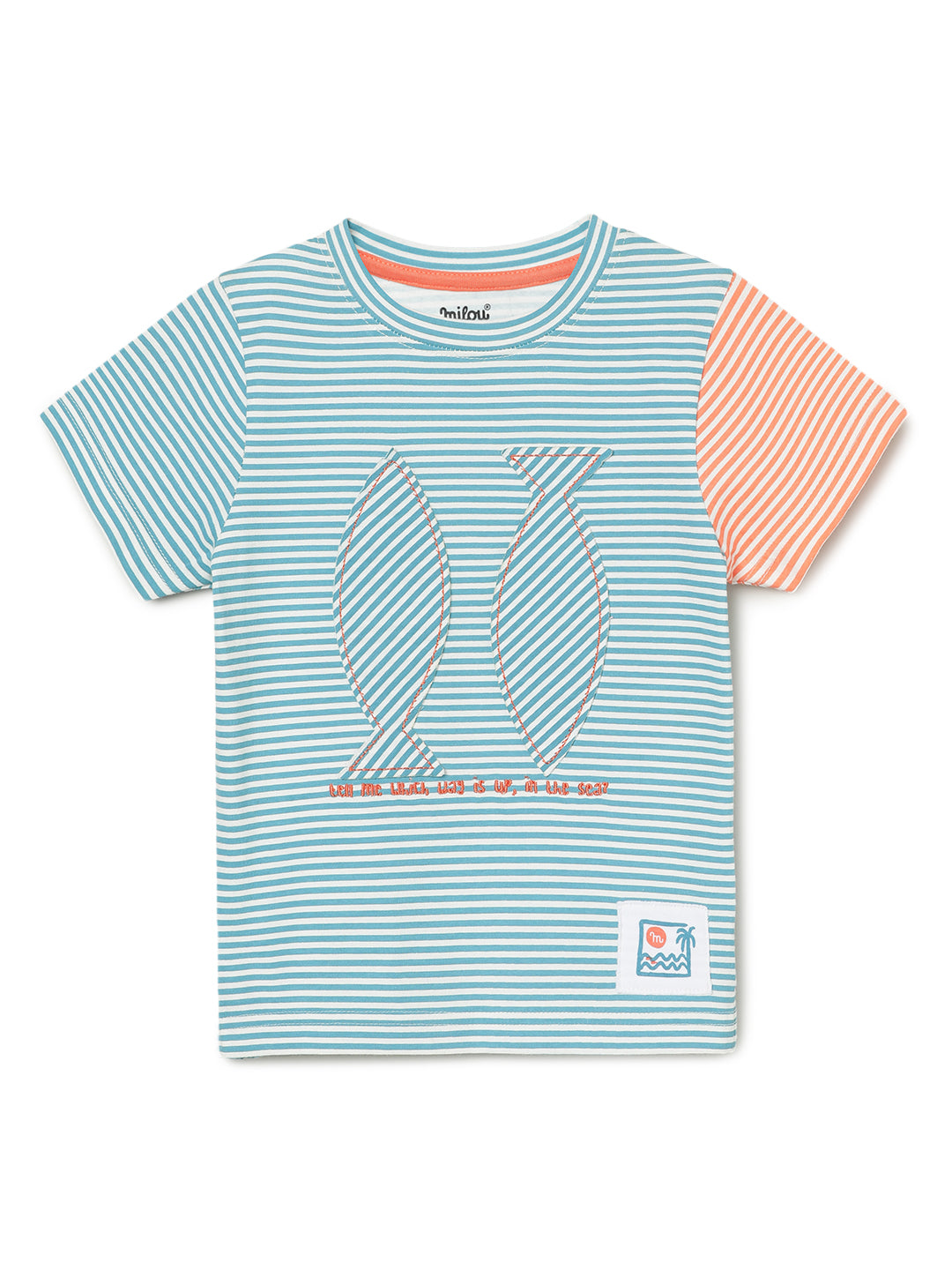 Milou Kids Half Sleeve Cotton Bio Washed Striped T-Shirt for Boys -White Alyssum