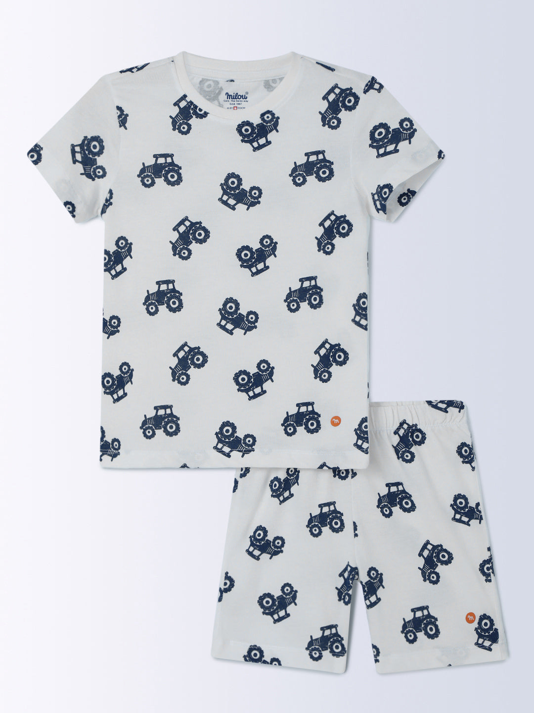 Milou Cotton Half Sleeves Bio Washed Printed Homewear T-Shirt And Shorts Set - White