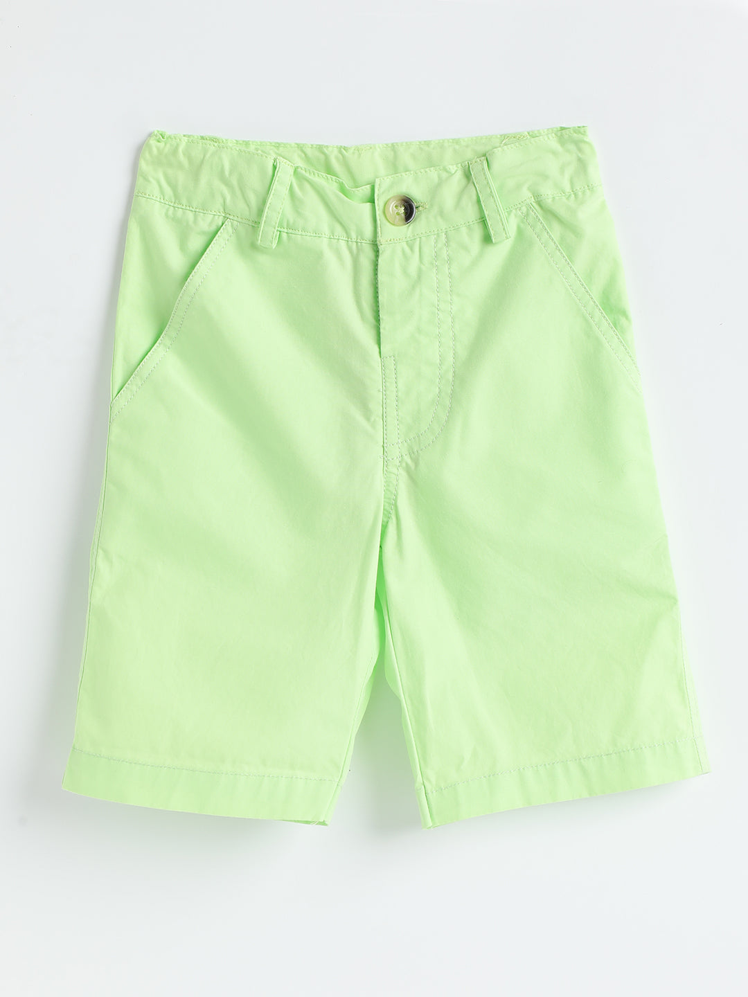 Milou Kids Cotton Solid Bio Washed green Coloured woven Shorts for Boys -TBNCSH062-GN