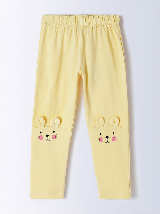 Milou Kids Cotton Bio Washed Printed Leggings for Girls - Yellow