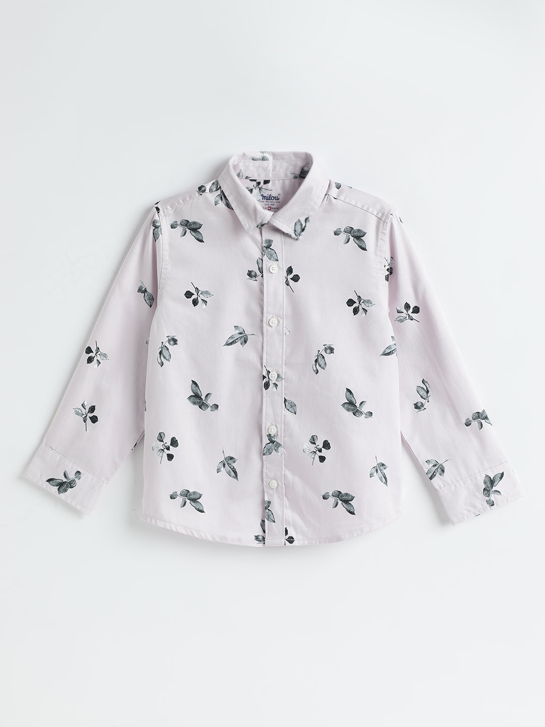 Milou Boys Full Sleeve Printed Bio-Washed Shirt Pink Leaf Print