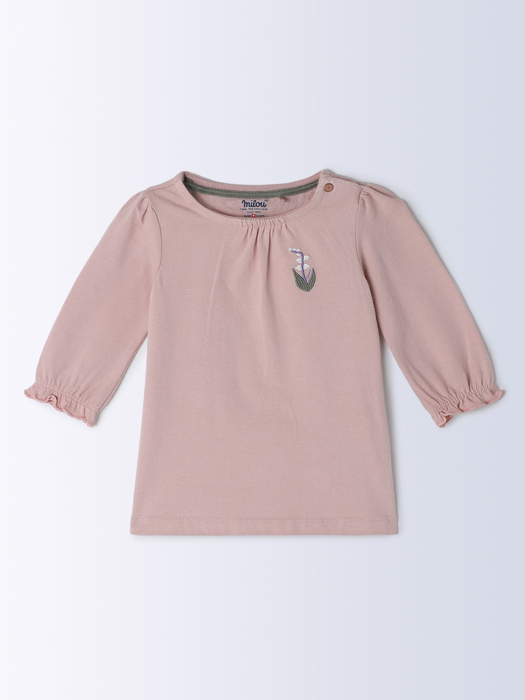 Milou Kids Cotton Full Sleeves Bio Washed Top for Girls - Pink