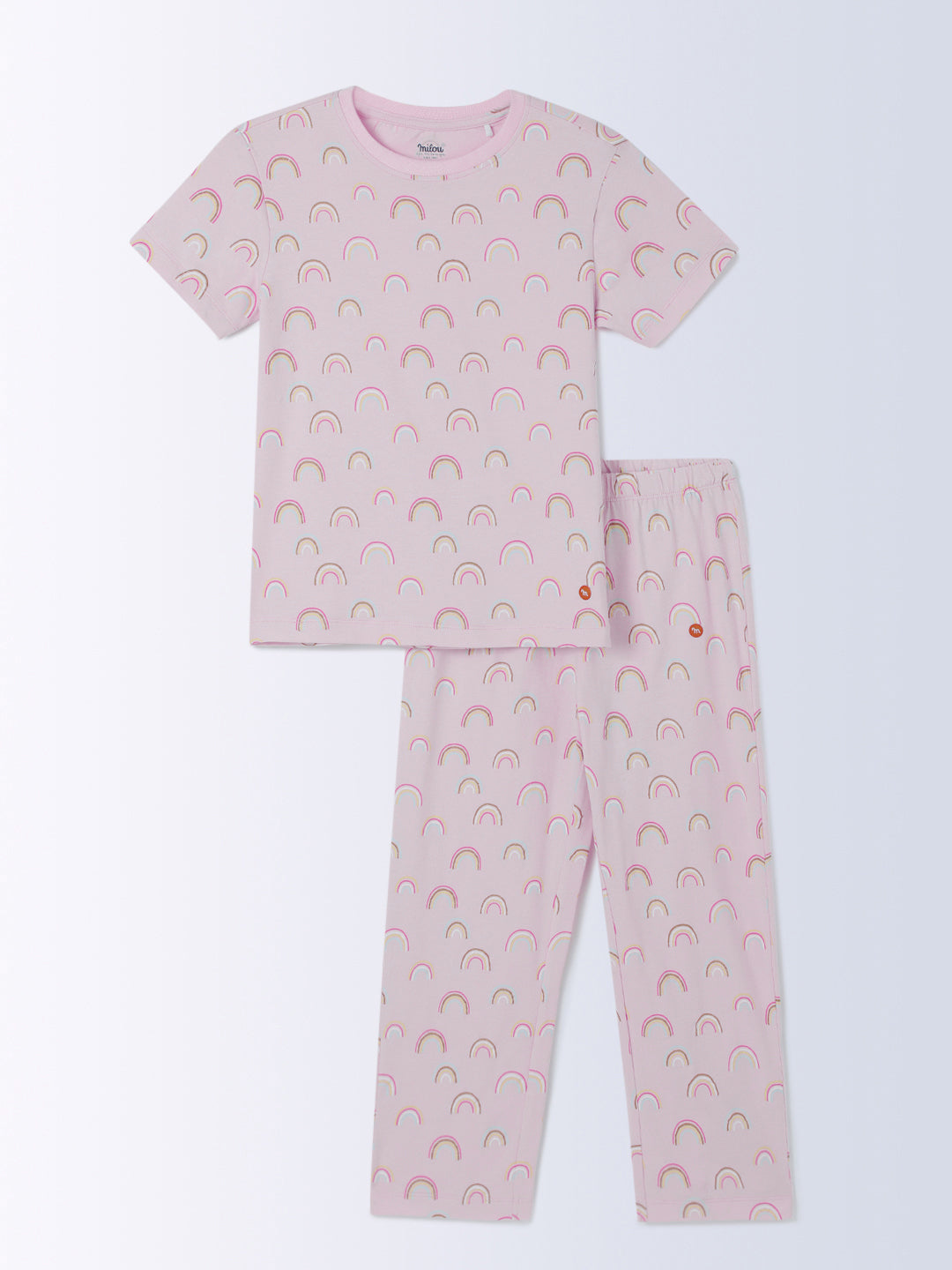Milou Cotton Bio Washed Printed Short Sleeve Homewear T-Shirt And Pajama Set -Pink