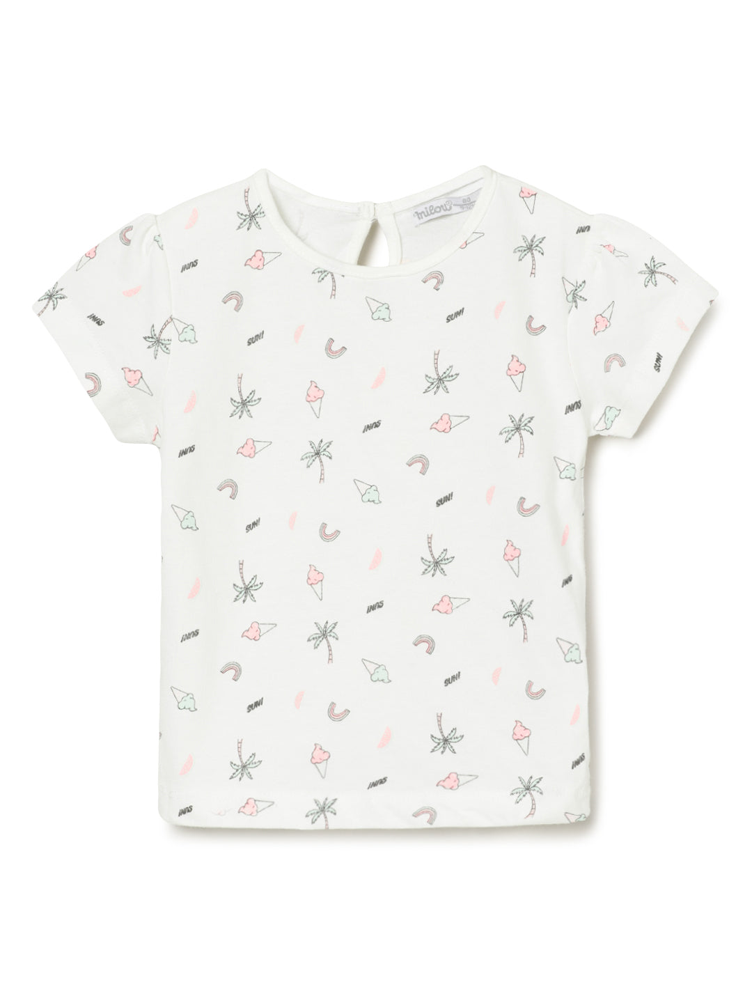 Milou Kids Cotton Bio Washed Printed Tshirt for Girls - White