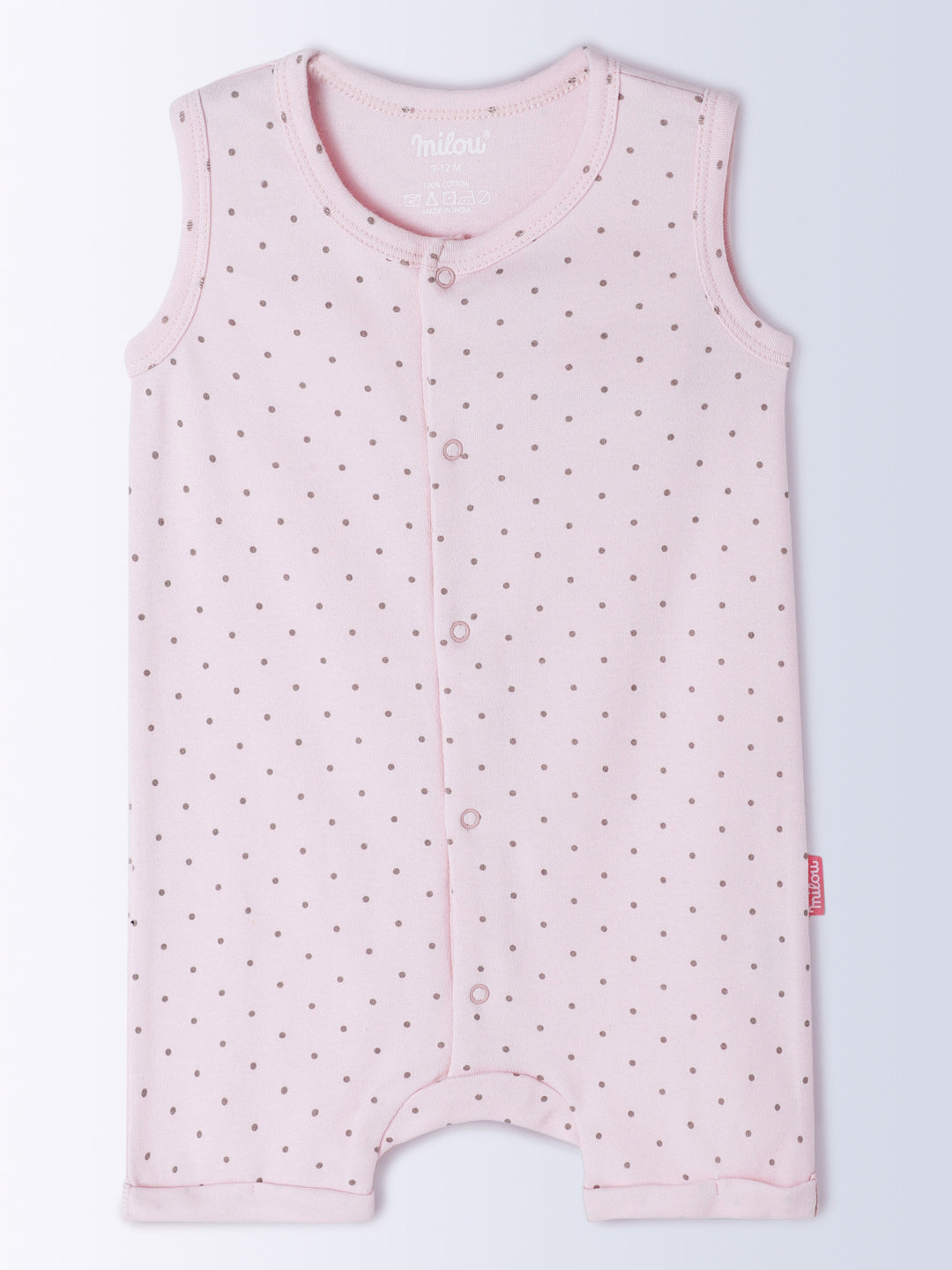 Milou Kids Cotton Bio Washed Polka Dot Printed Romper for Girls - Pink