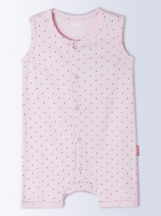 Milou Kids Cotton Bio Washed Polka Dot Printed Romper for Girls - Pink