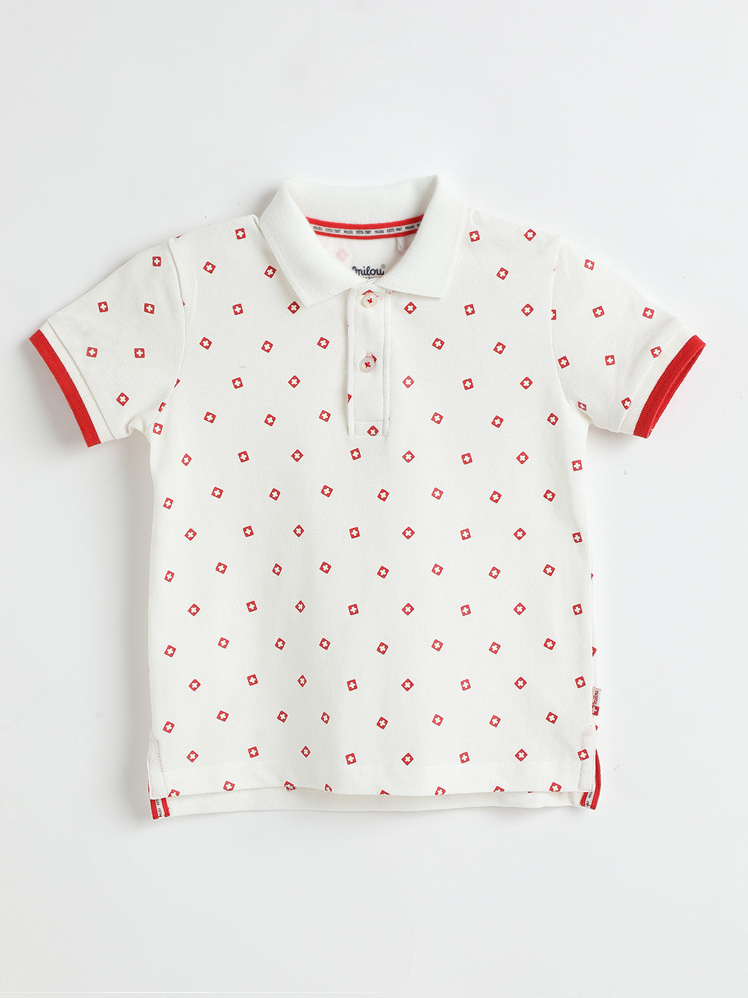 Milou Kids Cotton Bio Washed Half Sleeve Polo Neck T-Shirt for Boys -SUBPOLO007-WH