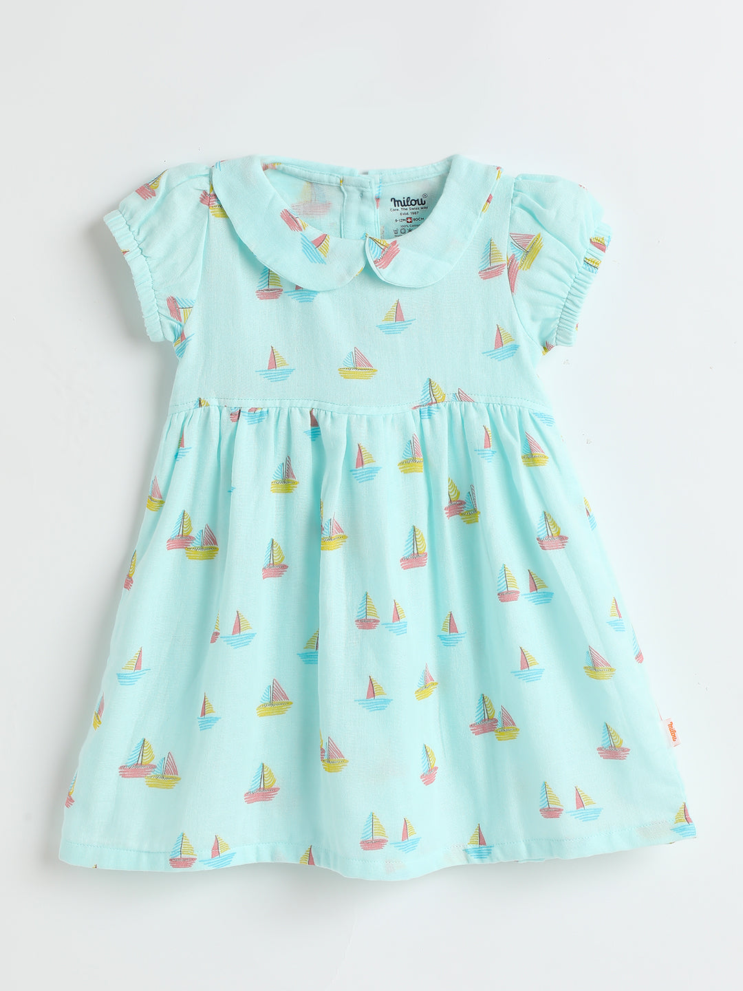 Milou Girls Blue Printed Cotton Dress