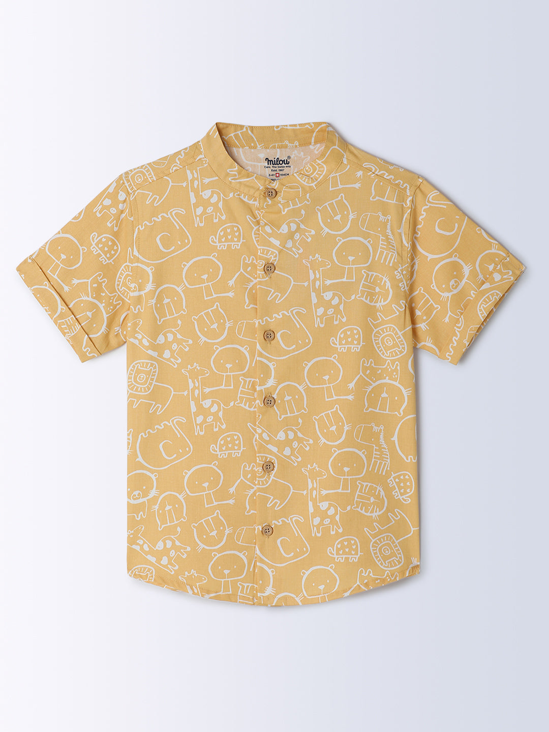 Milou Kids Cotton Half Sleeves All Over Printed Bio Washed Shirt for Boys -Yellow