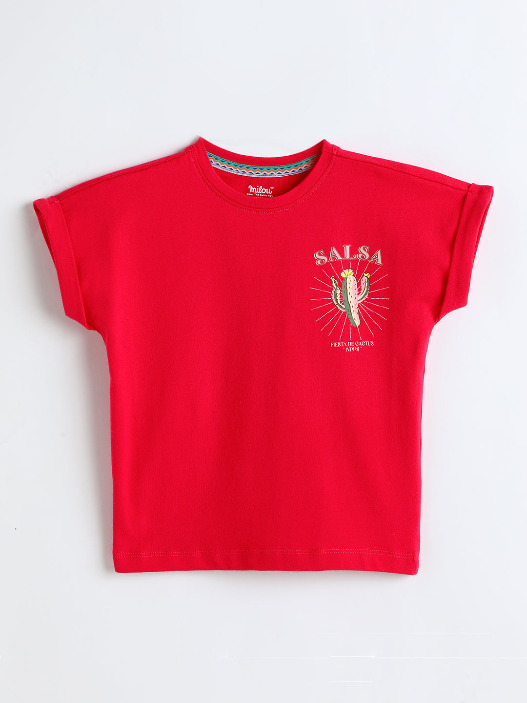 Milou Cotton Half Sleeves Bio Washed Printed T-Shirt -NPSTG020-RSBRY