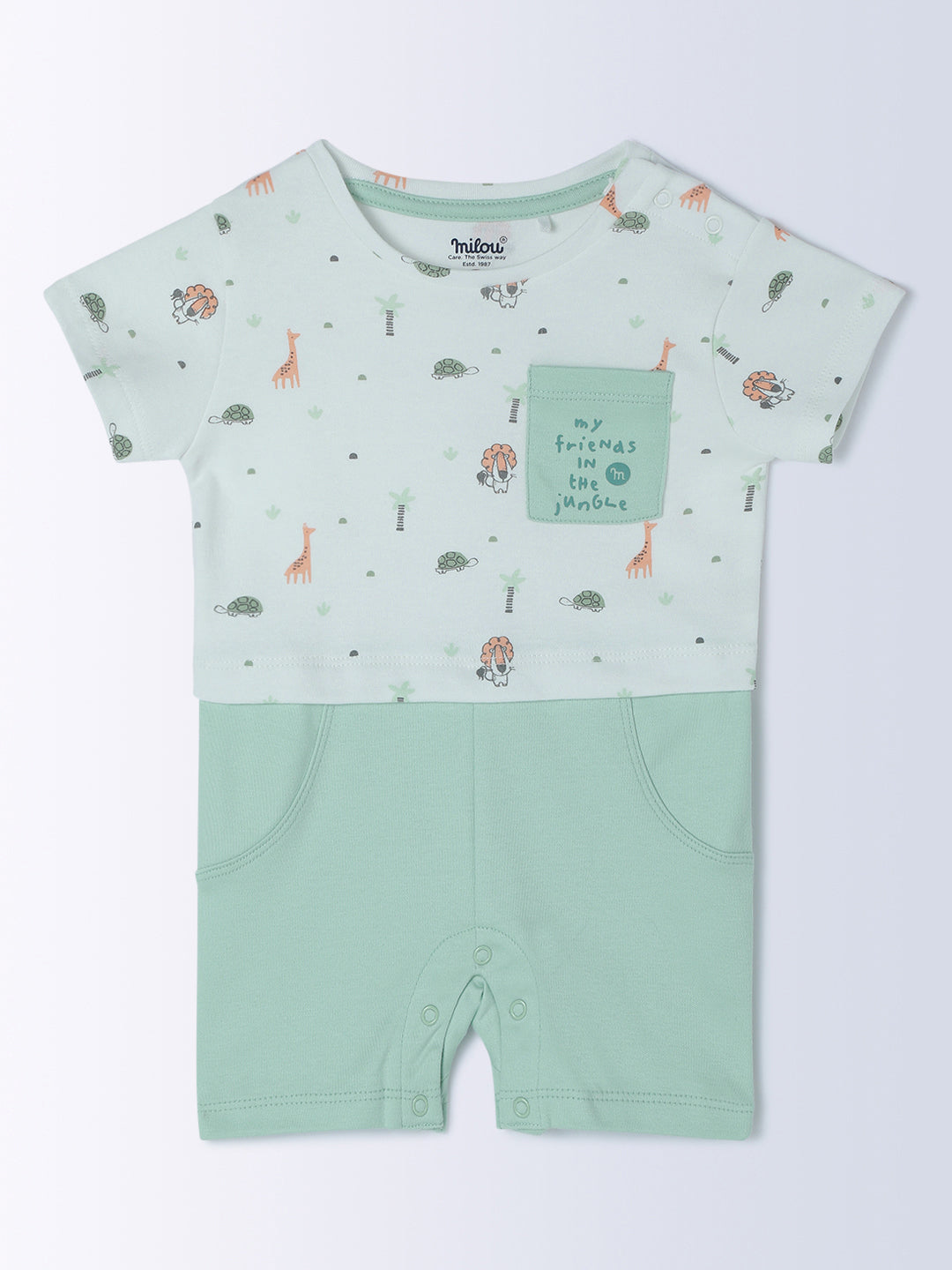 Milou Cotton Half Sleeves Bio Washed Infant Romper - Green