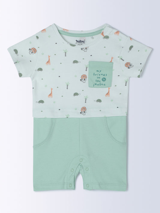 Milou Cotton Half Sleeves Bio Washed Infant Romper - Green