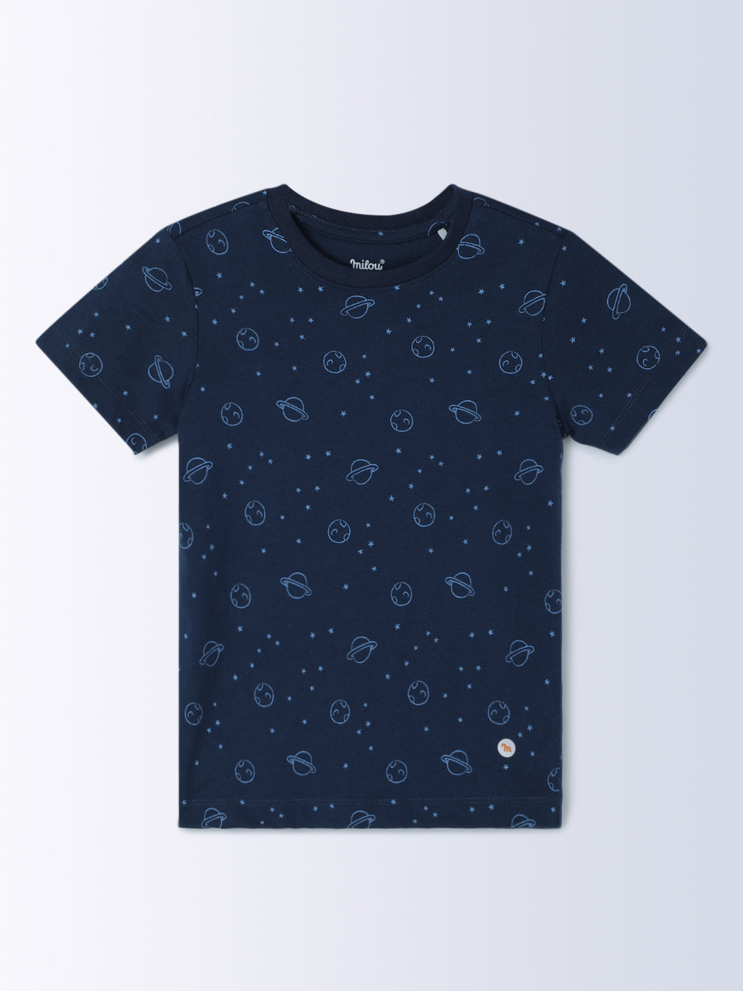 Milou Cotton Half Sleeves Bio Washed Printed Homewear T-Shirt And Shorts Set - Navy
