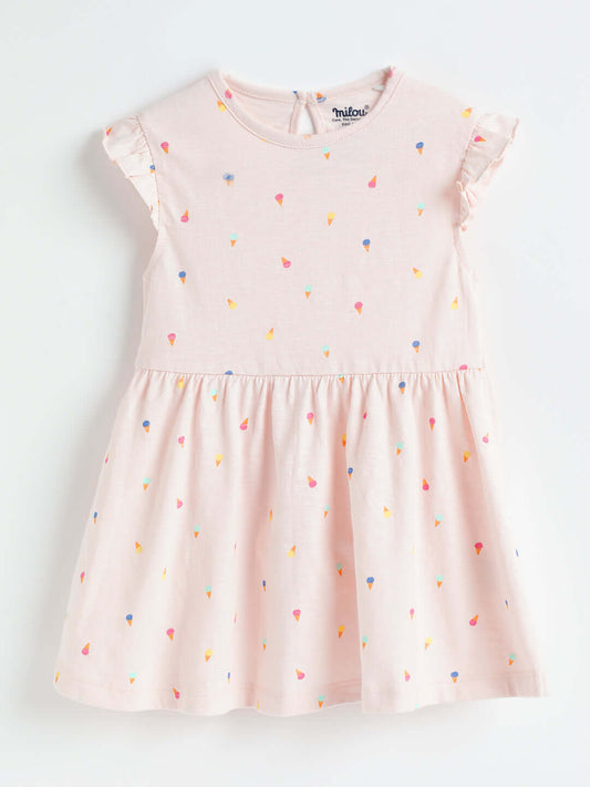 Milou Baby Girls Cotton Printed Dress Pink Print