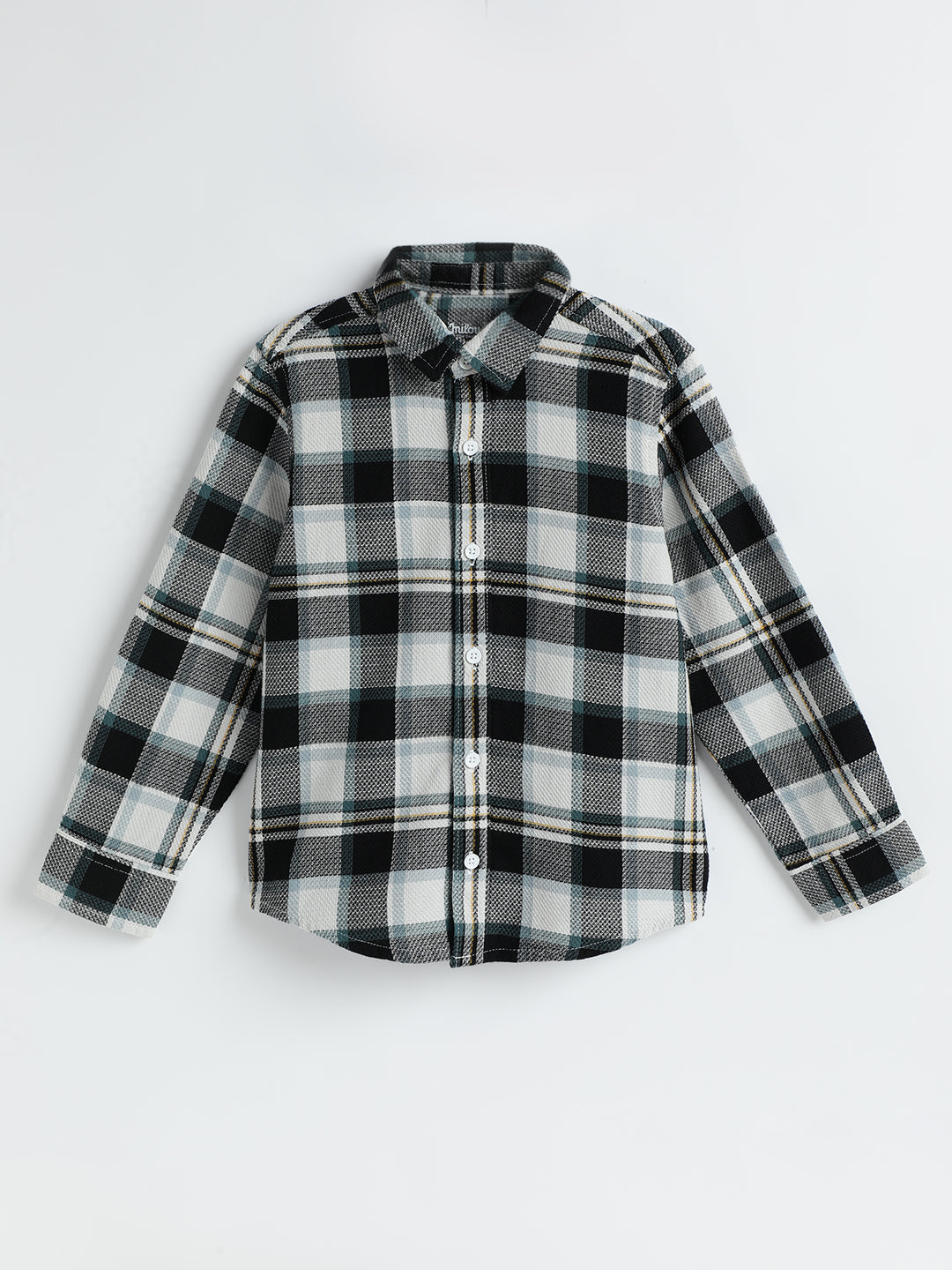 Milou Boys Full Sleeve Checked Bio-Washed Shirt Black & White Check
