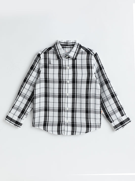 Milou Boys Full Sleeve Checked Bio-Washed Shirt Black Check