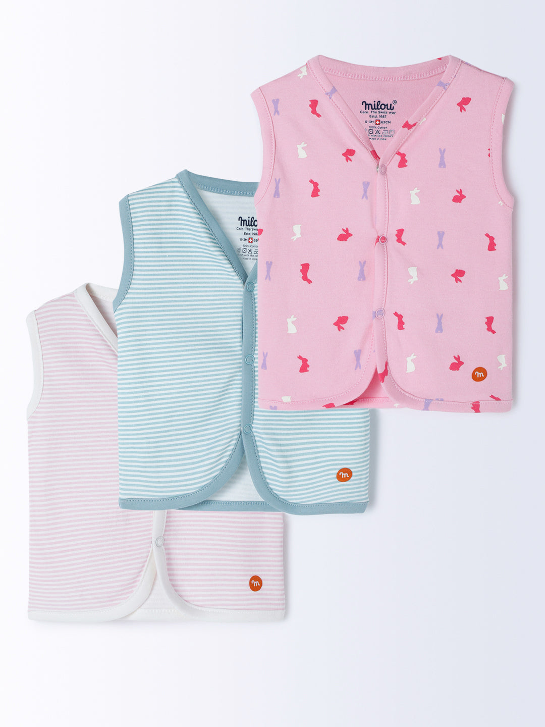 Milou Cotton Sleeveless Bio Washed Bunny Printed Jhabla Set IJAB025