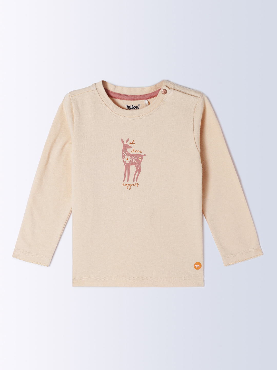 Milou Kids Cotton Bio Washed Full Sleeve Printed T-Shirt for Girls - Light Brown
