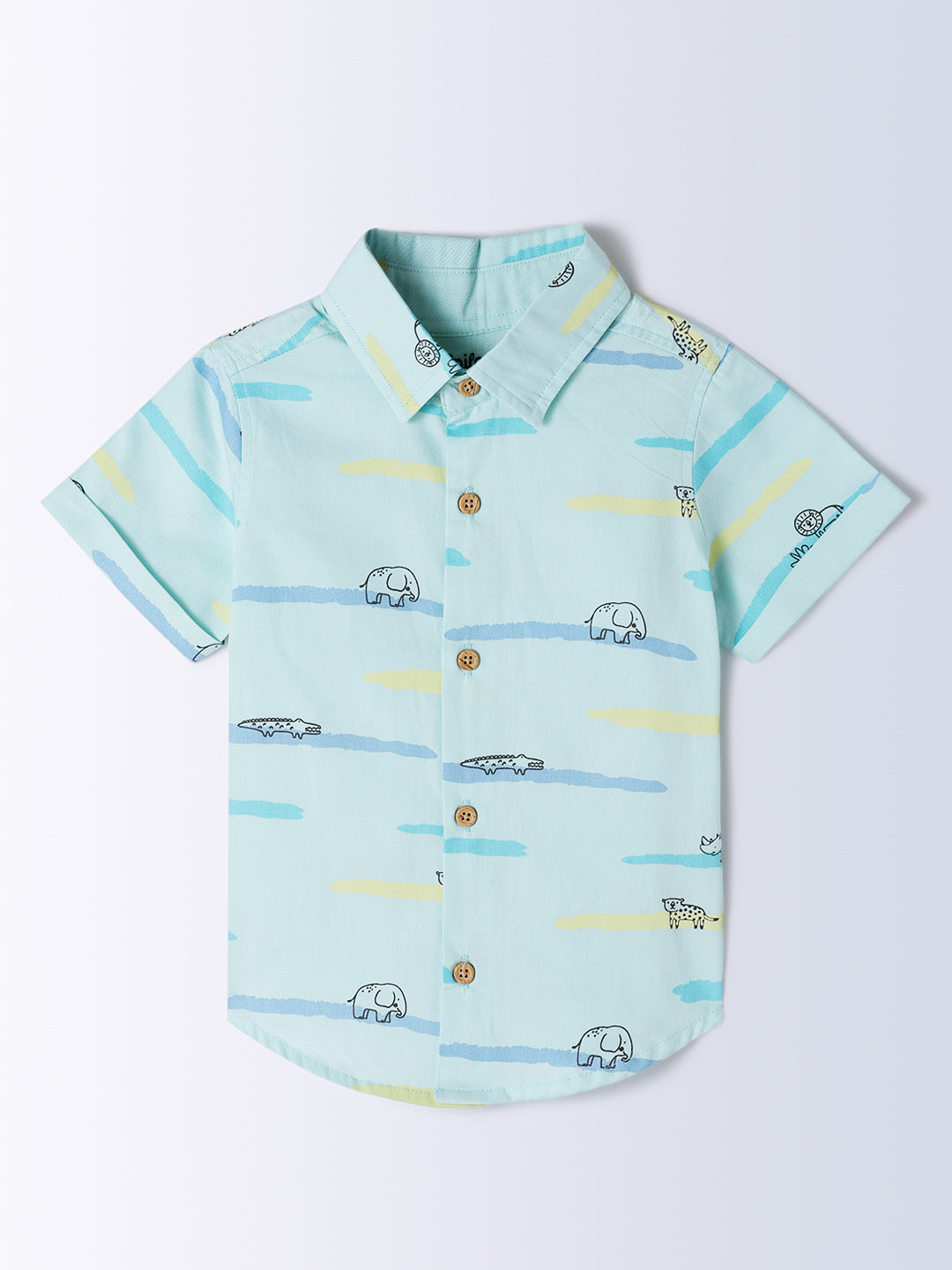 Milou Kids Cotton Bio Washed Half Sleeve Printed Shirt for Boys - Light Green