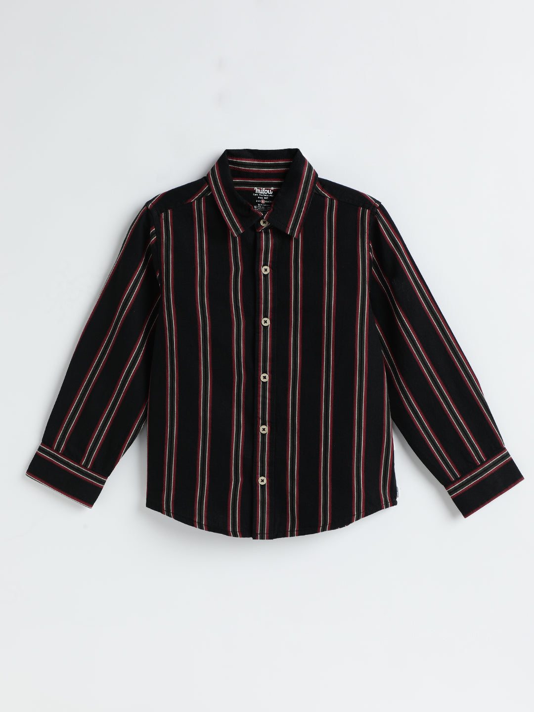 Milou Kids Cotton Full Sleeves Striped Bio Washed Shirt for Boys-SH-RE013-BKWH