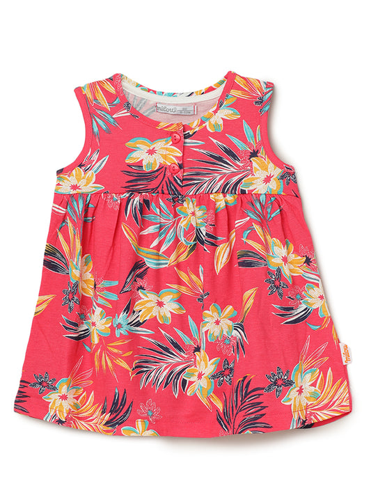 Milou Kids Cotton Printed Bio Washed Girls Dress for Girls -Pink