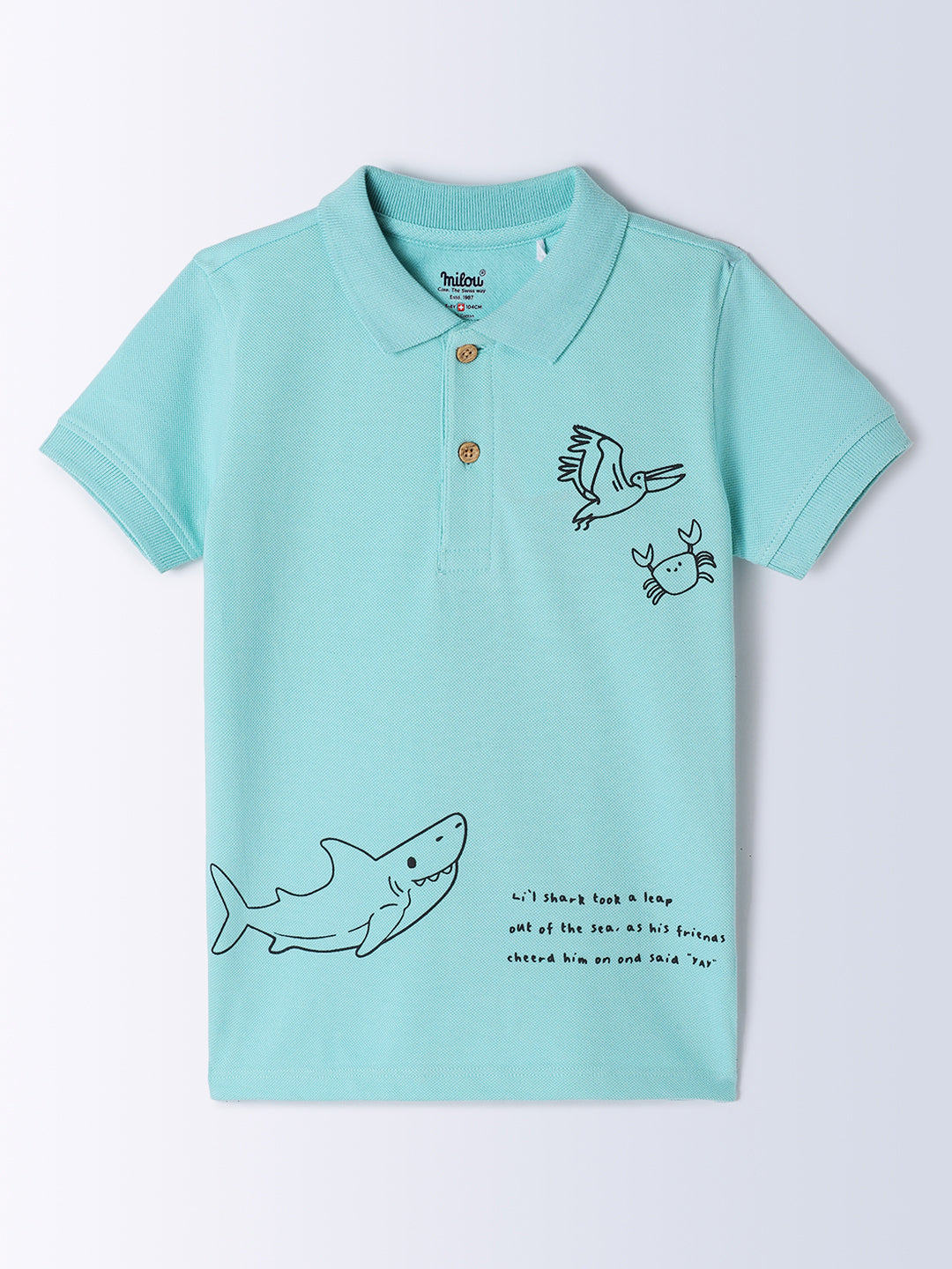 Milou Kids Cotton Bio Washed Half Sleeve Polo Neck T-Shirt for Boys - Light Blue