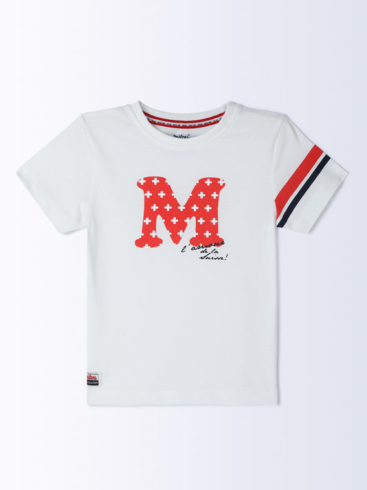 Milou Cotton Bio Washed Printed Short Sleeve T-Shirt - White