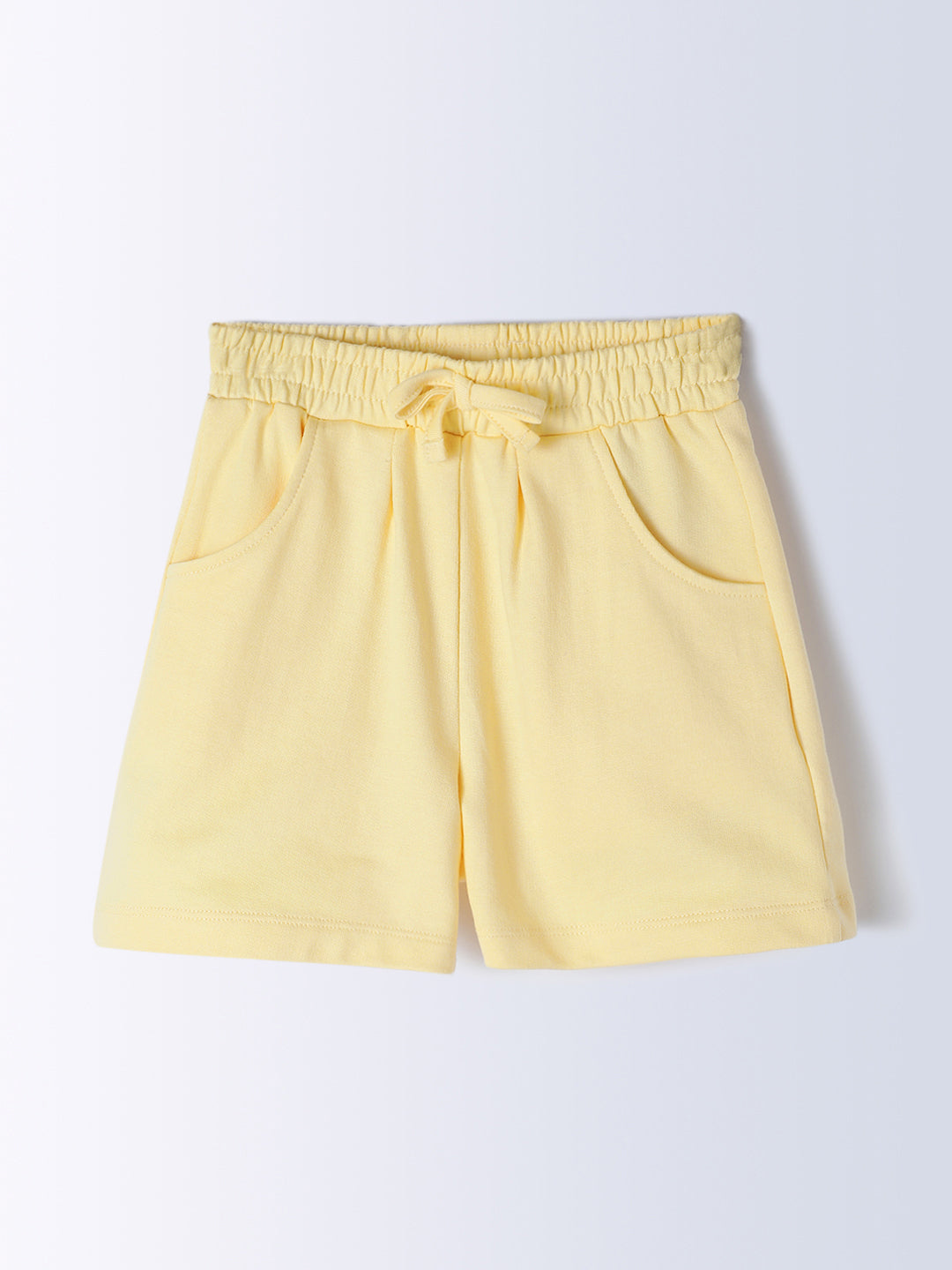 Milou Kids Cotton Solid Bio Washed Shorts for Girls - Yellow