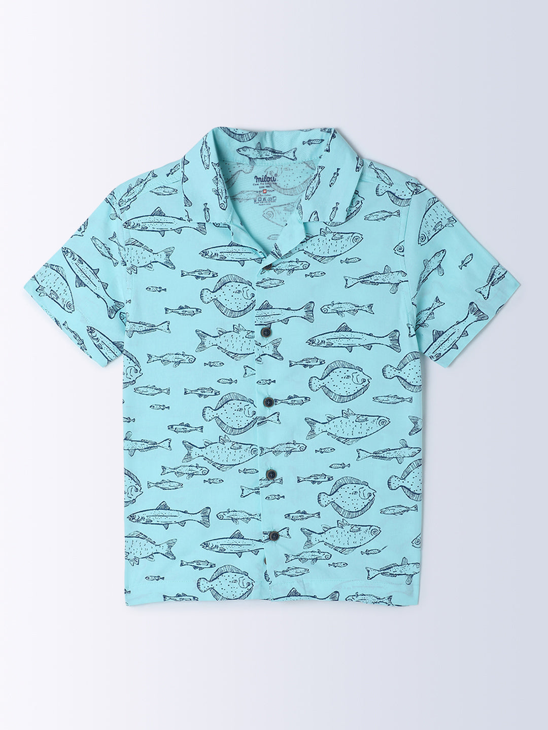 Milou Kids Cotton Half Sleeves All Over Printed Resort Collar Bio Washed Shirt for Boys SH-CU002