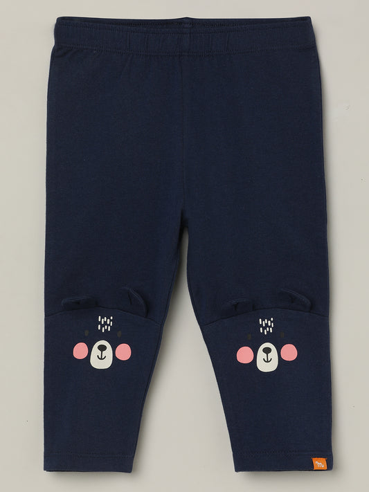 Milou Girls Cotton Printed Leggings Navy Blue Bear Print