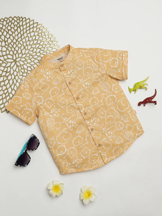 Milou Boys All Over Printed Half Sleeve Shirt Yellow Animal Print