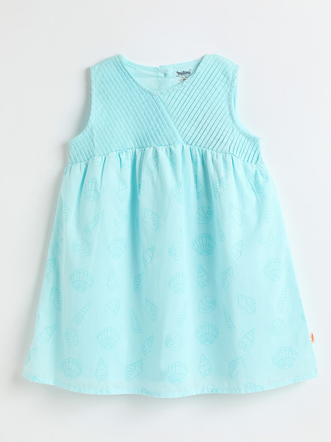 Girls Aqua Cotton Dress | Toddler Sleeveless A-Line Dress | Milou Kids