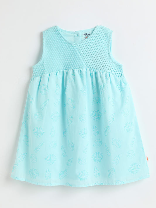 Girls Aqua Cotton Dress | Toddler Sleeveless A-Line Dress | Milou Kids