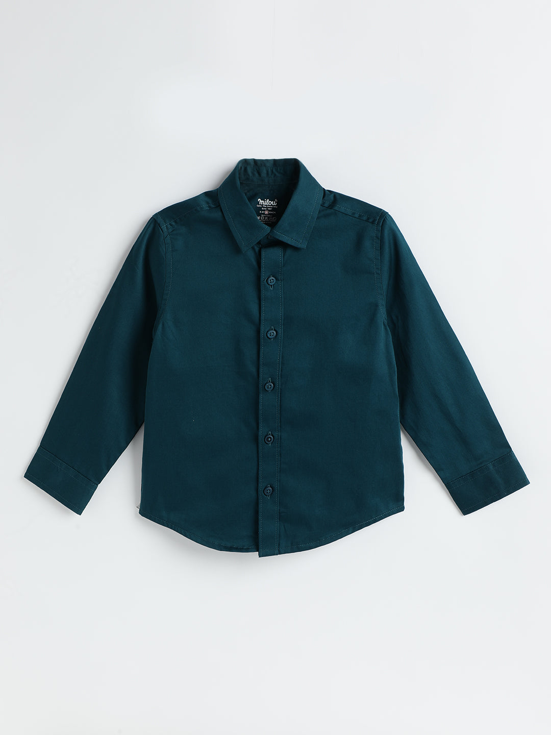 Milou Boys Full Sleeve Solid Bio-Washed Shirt Teal Blue