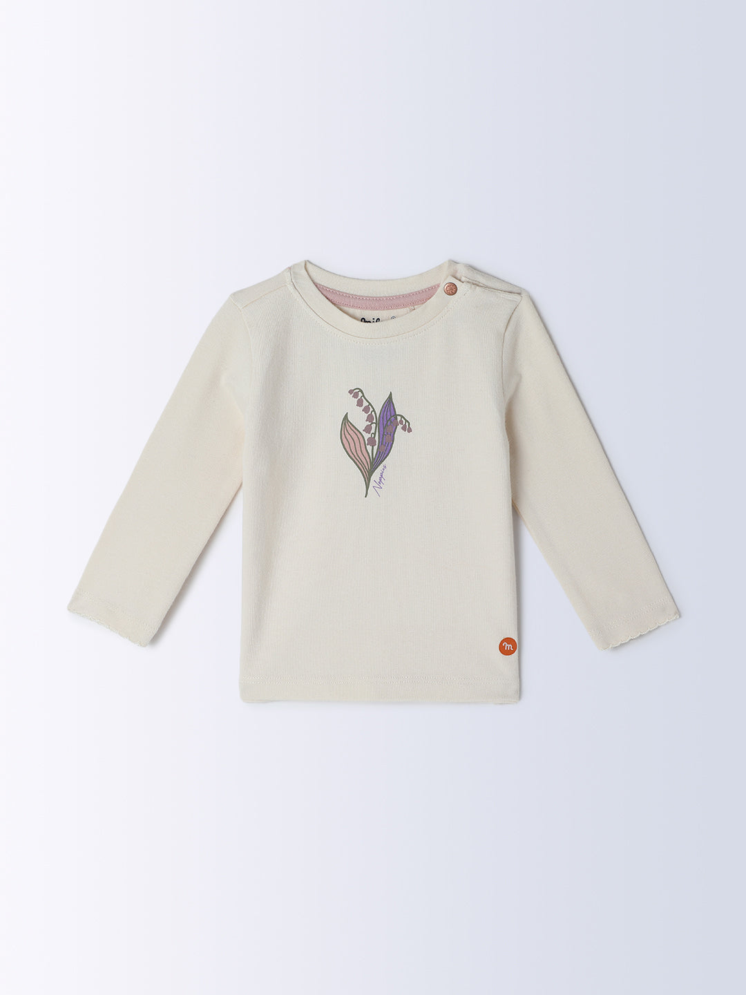 Milou Kids Cotton Full Sleeve Bio Washed T-Shirt for Girls - Off-White