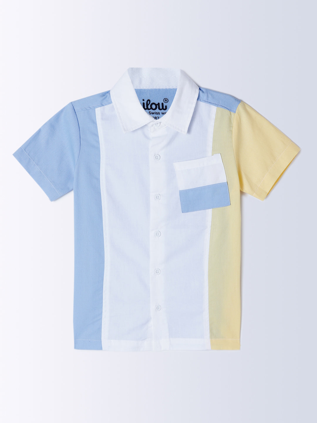Milou Kids Cotton Bio Washed Half Sleeve Triple Coloured Shirt for Boys - White