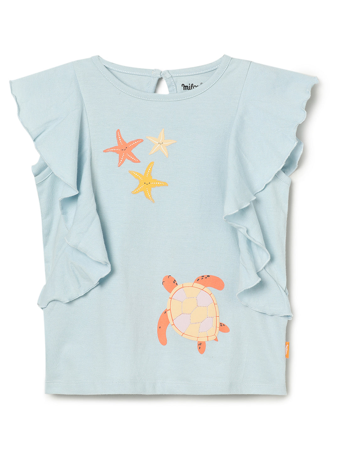 Milou Kids Cotton Bio Washed Printed Flare Designed T-Shirt for Girls -Ballad Blue