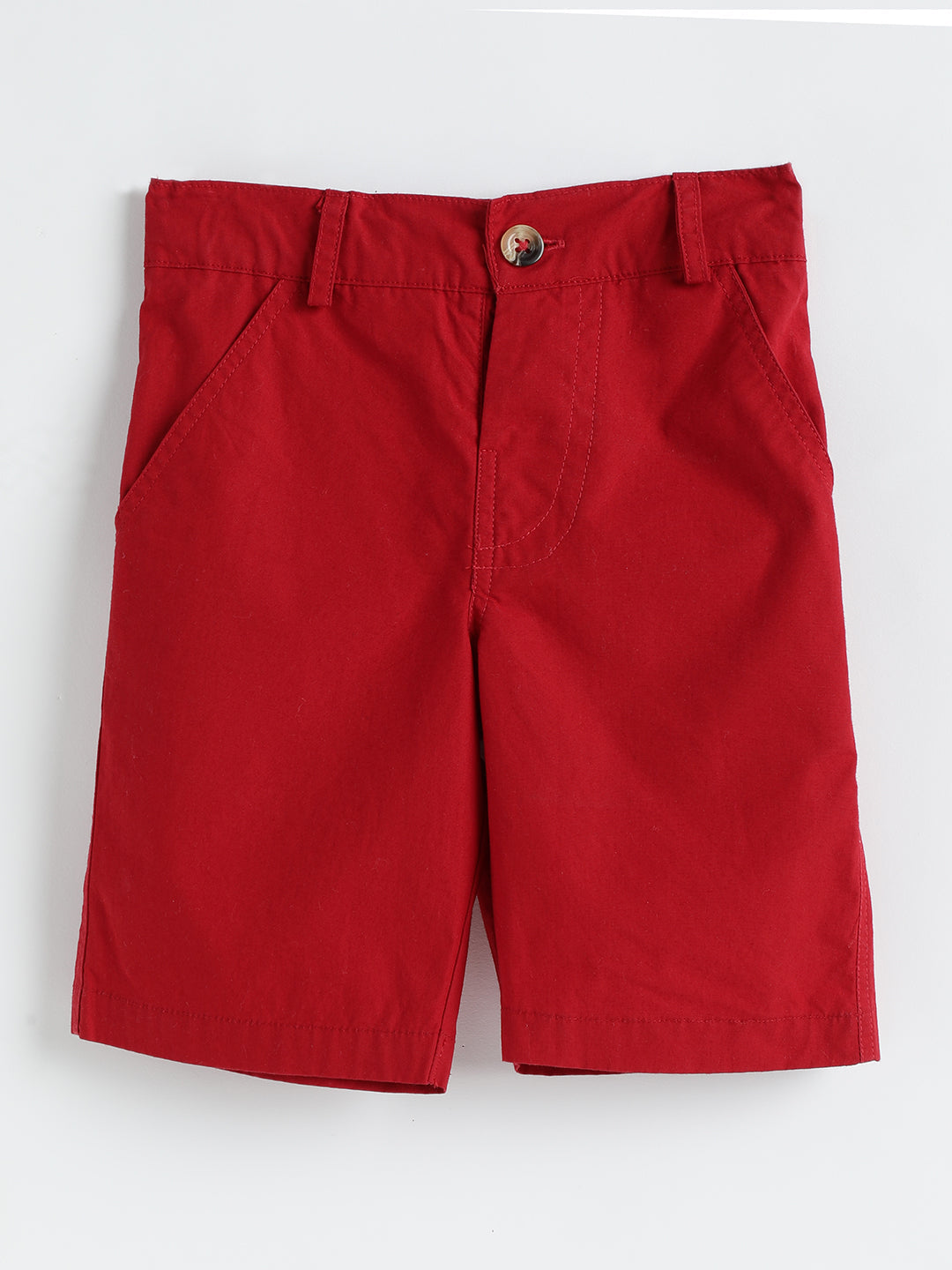 Milou Kids Cotton Solid Bio Washed red Coloured woven Shorts for Boys -TBNCSH062-RD