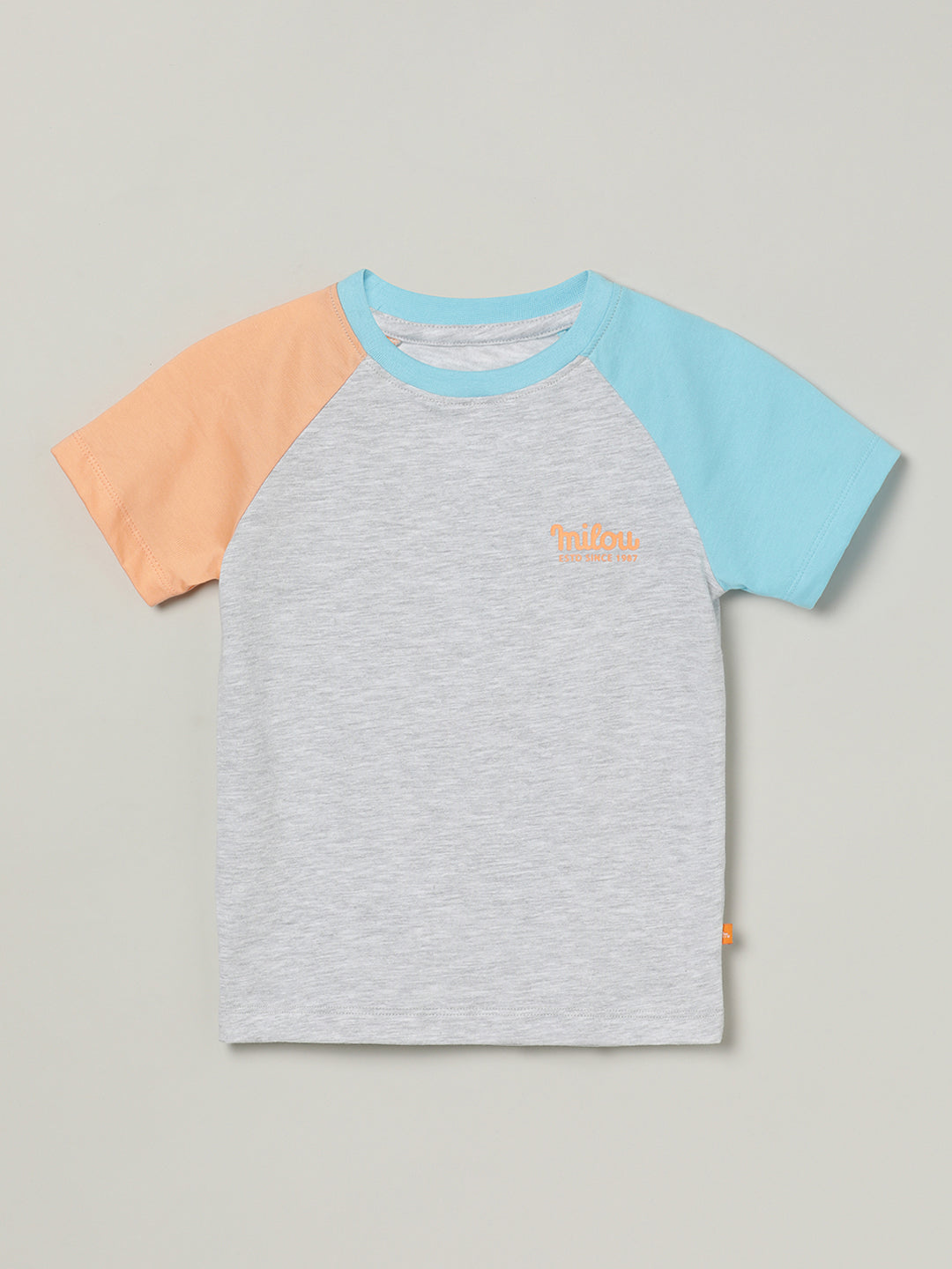 Milou Boys Cotton T-Shirt Grey & Peach