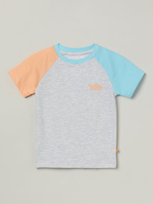 Milou Boys Cotton T-Shirt Grey & Peach