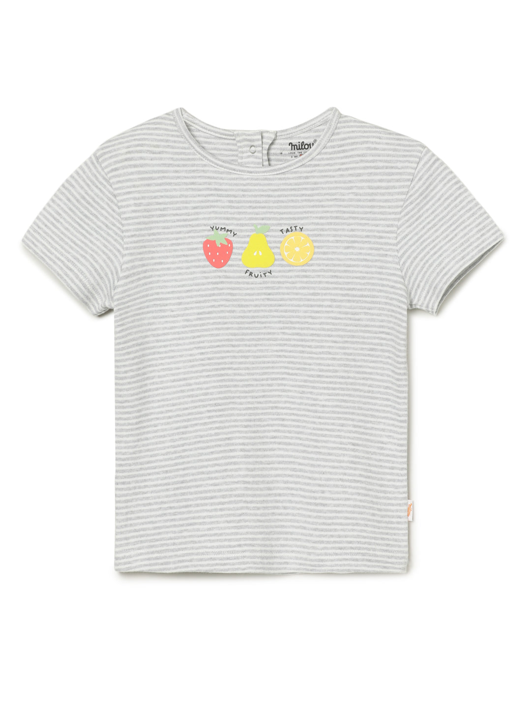 Milou Kids Cotton Bio Washed Striped Printed T-Shirt for Girls -Y/D Stripes